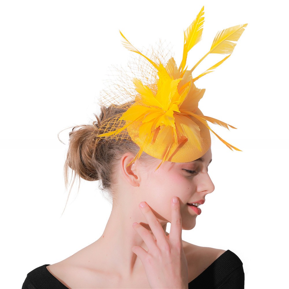 Dyed Sinamay Base and Feather Fascinator Hat for Wedding Occasion