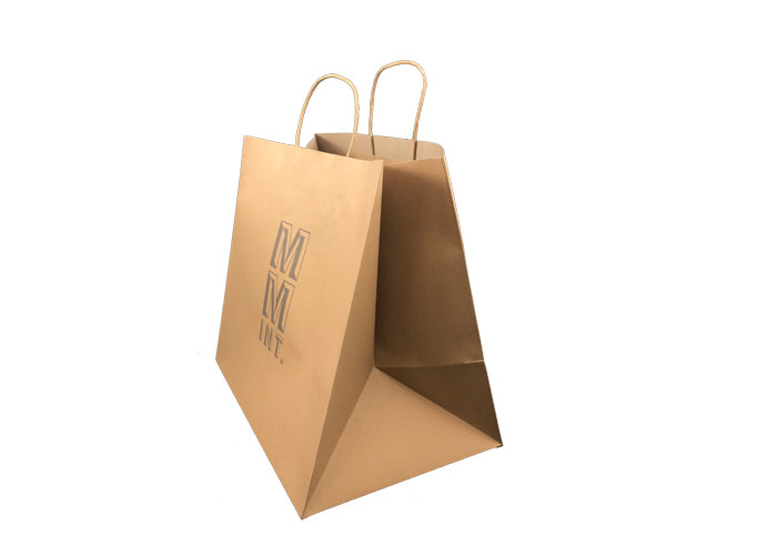 Kraft Custom Printed Paper Shopping Bags Silver Foil Stamping OEM Service