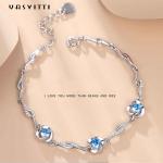 7.3in 5.2g Sterling Silver Jewelry Bracelets AAA CZ Blue Rhinestone Bracelet