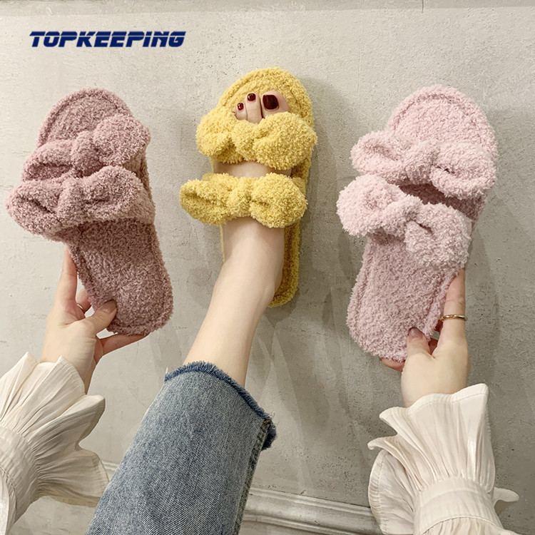 EUR36 - 41 Womens Plush Bow Fluffy Fur Slipper