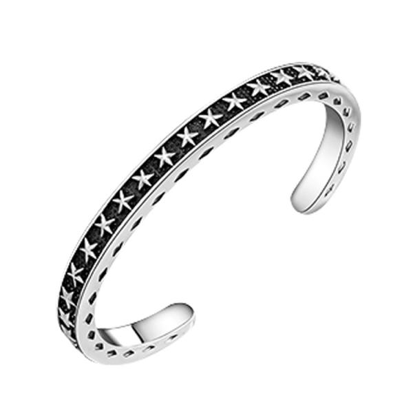 Vintage Black Rhodium Plated Thai 925 Sterling Silver Star Bangle Bracelet