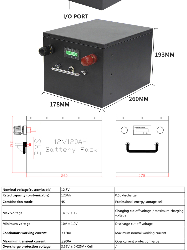 Deep Cycle 100ah Energy Storage Battery Pack Lithium Ion 12v 120ah Lifepo4
