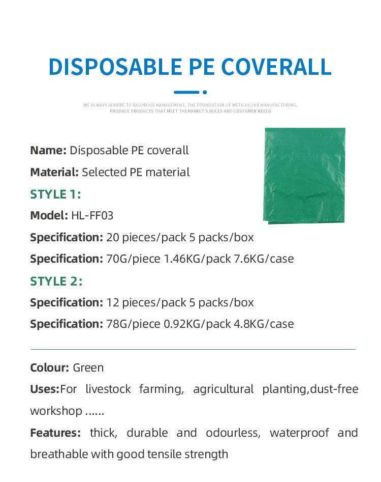 78G Medical Isolation Green Disposable PE Surgical Gown With Elastic Cuffs
