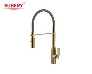 Quality Brushed Golden Brass Kitchen Sink Faucets Single Lever wholesale