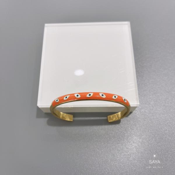 Women's 18K Gold Stainless Steel Bangle Expensive Colored Enamel Eye Opening