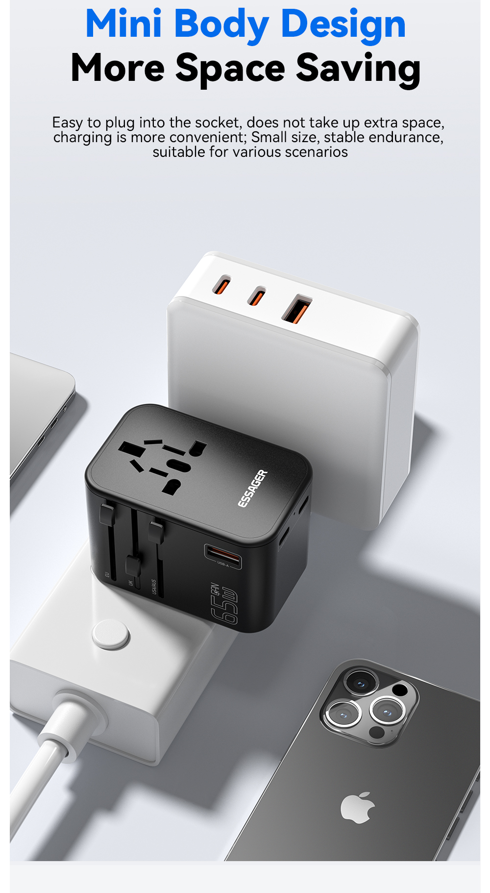 ESSAGER JY-309 Series 65W Universal Plug USB C PD Charger