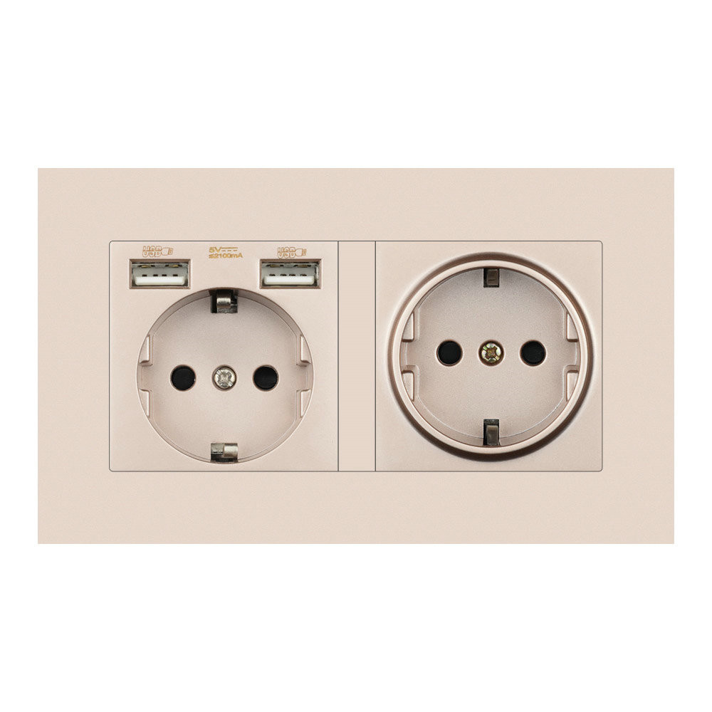EU 2gang power socket,16A electrical plug grounded ,socket with usb, 146mm*86mm pc white/black/gold wall socket