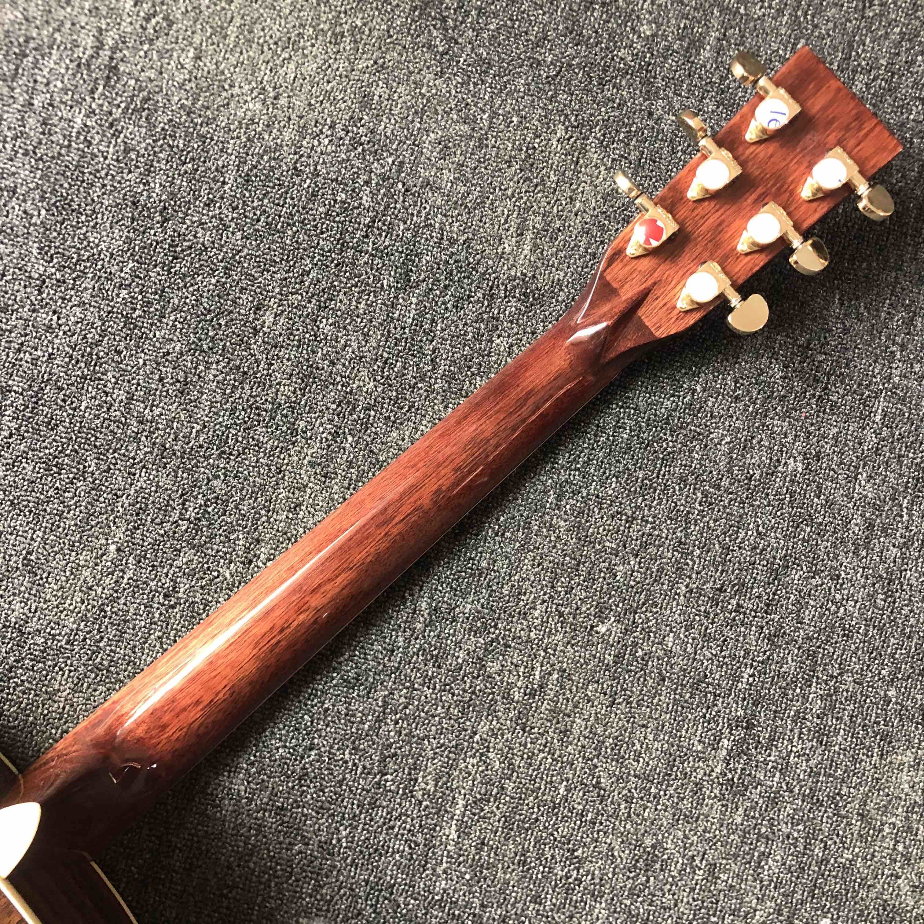 Custom acoustic electric guitar OM body round body solid top guitar rosewood fingerboard mahogany back side with EQ
