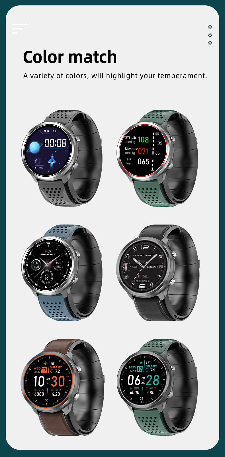 Air Pump Accurate ECG Blood Pressure Health Monitor Smart Watch P30 1.3 Inch For Healthcare