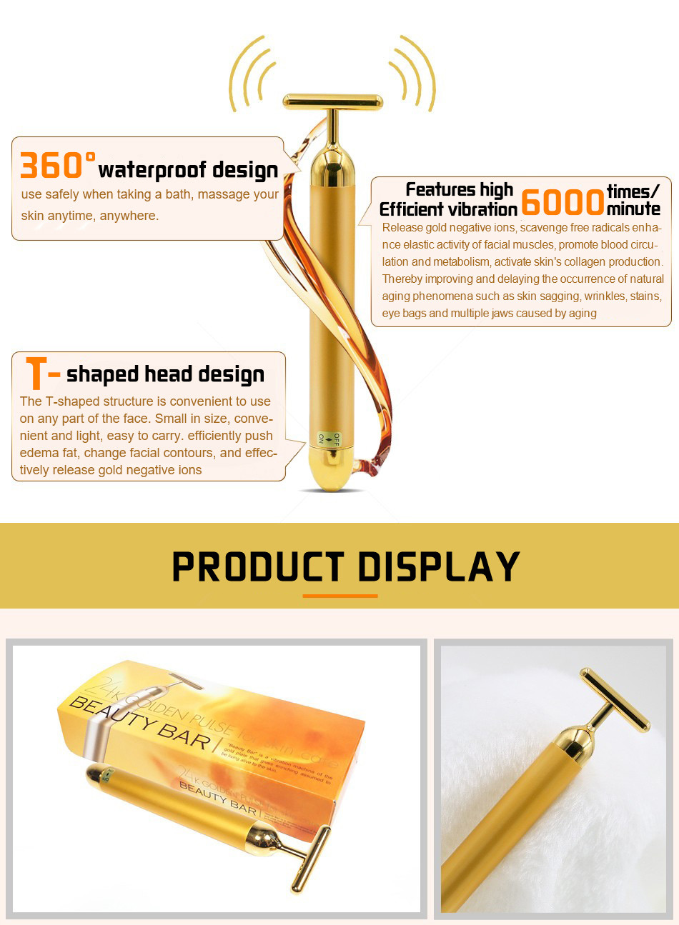 Face Lift DC 1.5V 6000VPM 24K Gold Bar Face Massager