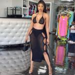 Women's Two Piece Casual Set Hanging Neck Small Vest Knitted Hollow Slim Skirt
