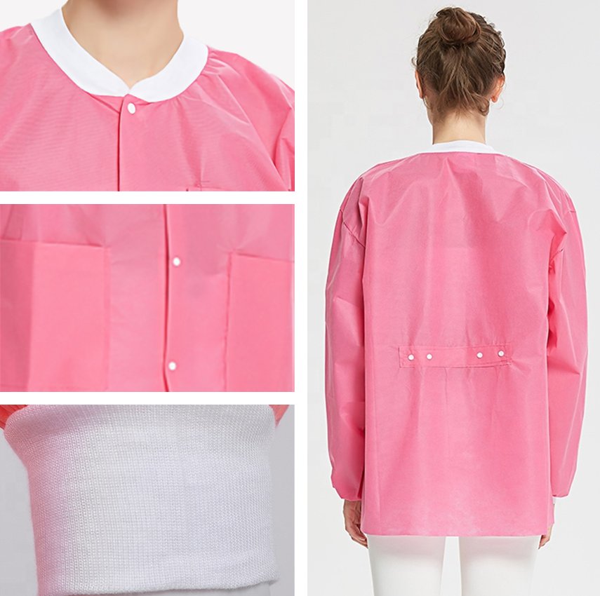 S&J wholesale disposable medical lab jacket nursing short pink custom non woven laboratory lab coat unisex