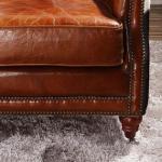 Antique Cowhide Leather Tub Master Chair And Fur Leather Chair With Cushion
