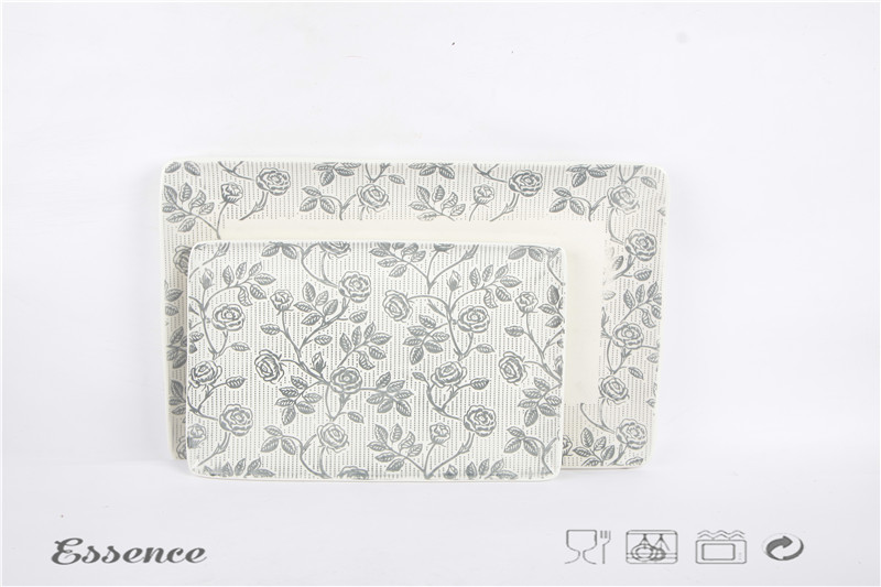 Fancy Printing Ceramic Dinner Plates , 13 Inch Rectangular Plate Stoneware Serving Tray