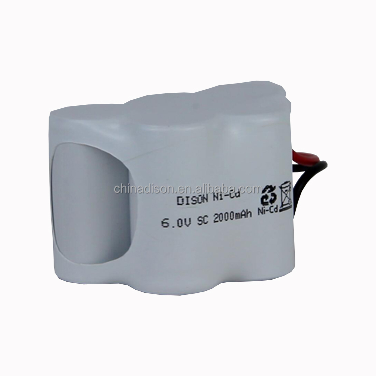6v SC 2000mah NiCd High Temperature Rechargeable Battery Pack For 0.2C Discharge Rate