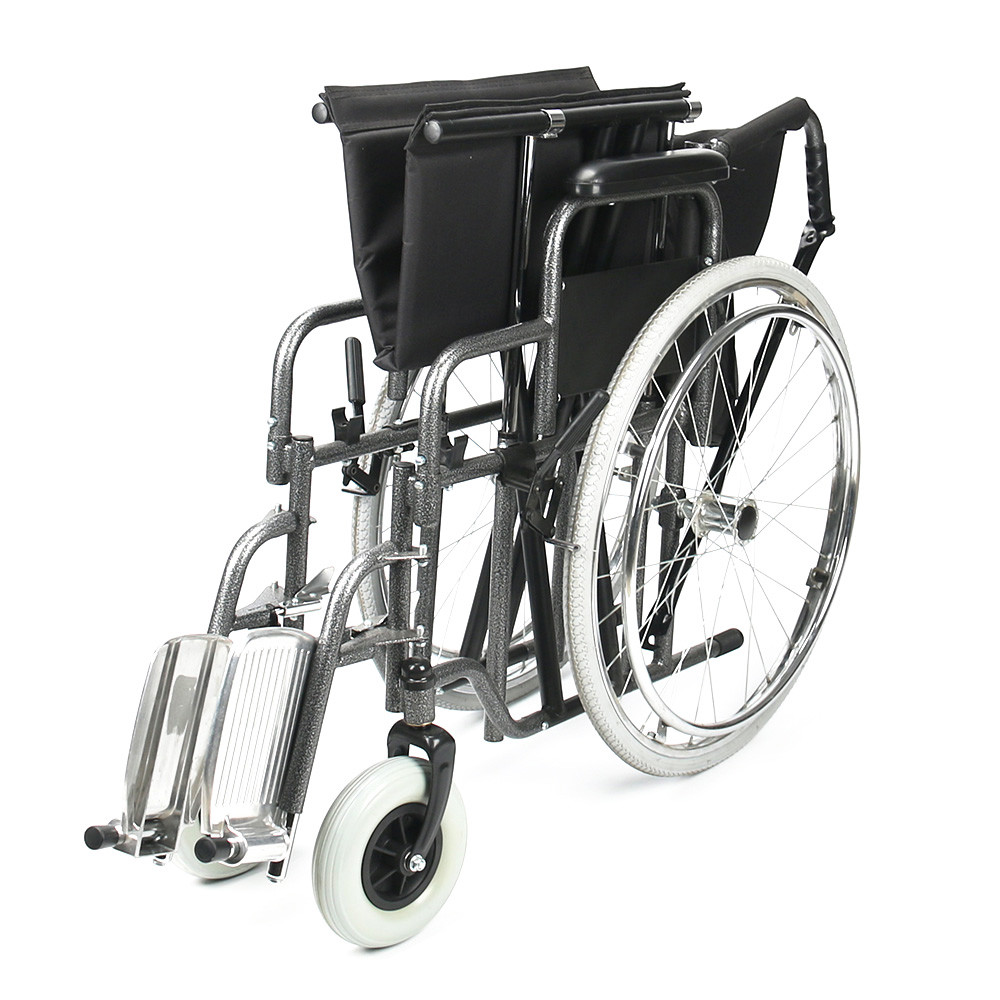 8 Inch Front Wheel Folding Steel Wheelchair Obesity Large Body Weight 51cm Sitting Height