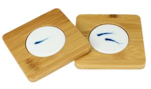 Quality Square ceramic coaster with Bamboo base, customized design is acceptable wholesale