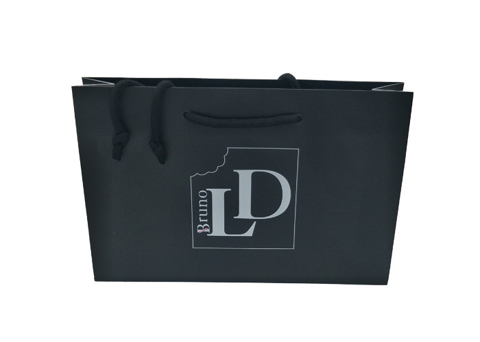 Black Sustainable Personalised Paper Bags , Paper Shopping Bags With Handles