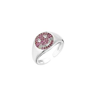 Quality Pave Crystal Free Size Rings Chucky 925 Silver Smiley Face Ring wholesale