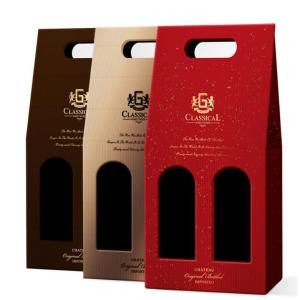 Quality Matte Coating Embossing Double Wine Bottle Gift Boxes With Handle wholesale