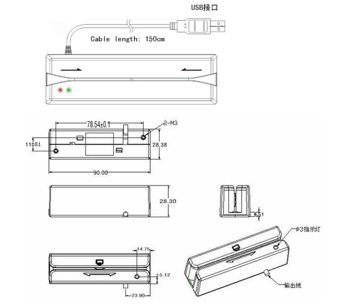 Mini Rfid Card Reader , Magnetic Stripe Card Reader For Restaurant Cash Register
