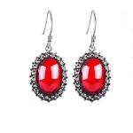 Vintage Sterling Silver Oval Red Cubic Zirconia Dangle Earrings (E12034)