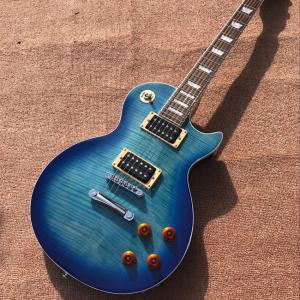 Quality Custom LP tiger flame standard blue electric guitar mahogany body neck wholesale