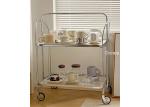 Tempered Glass Stainless Steel Push Cart Transparent Portable Bar Cart On Wheels