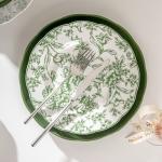 Restaurant Occasion Luxurious Green Ceramic Dinner Set With Flower Design