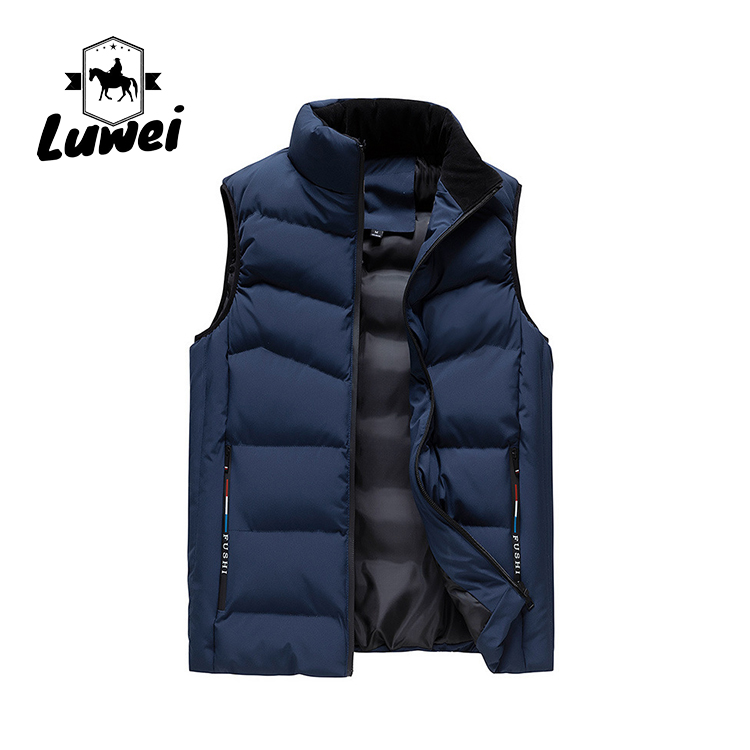Customized Design Solid Warm Outwear Zip Sleeveless Utility Slim Cotton Quilted Waistcoat Men Plus Size Vest