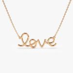 Solid 925 Sterling Silver 14K Gold Plated Love Pendant Necklace for Women