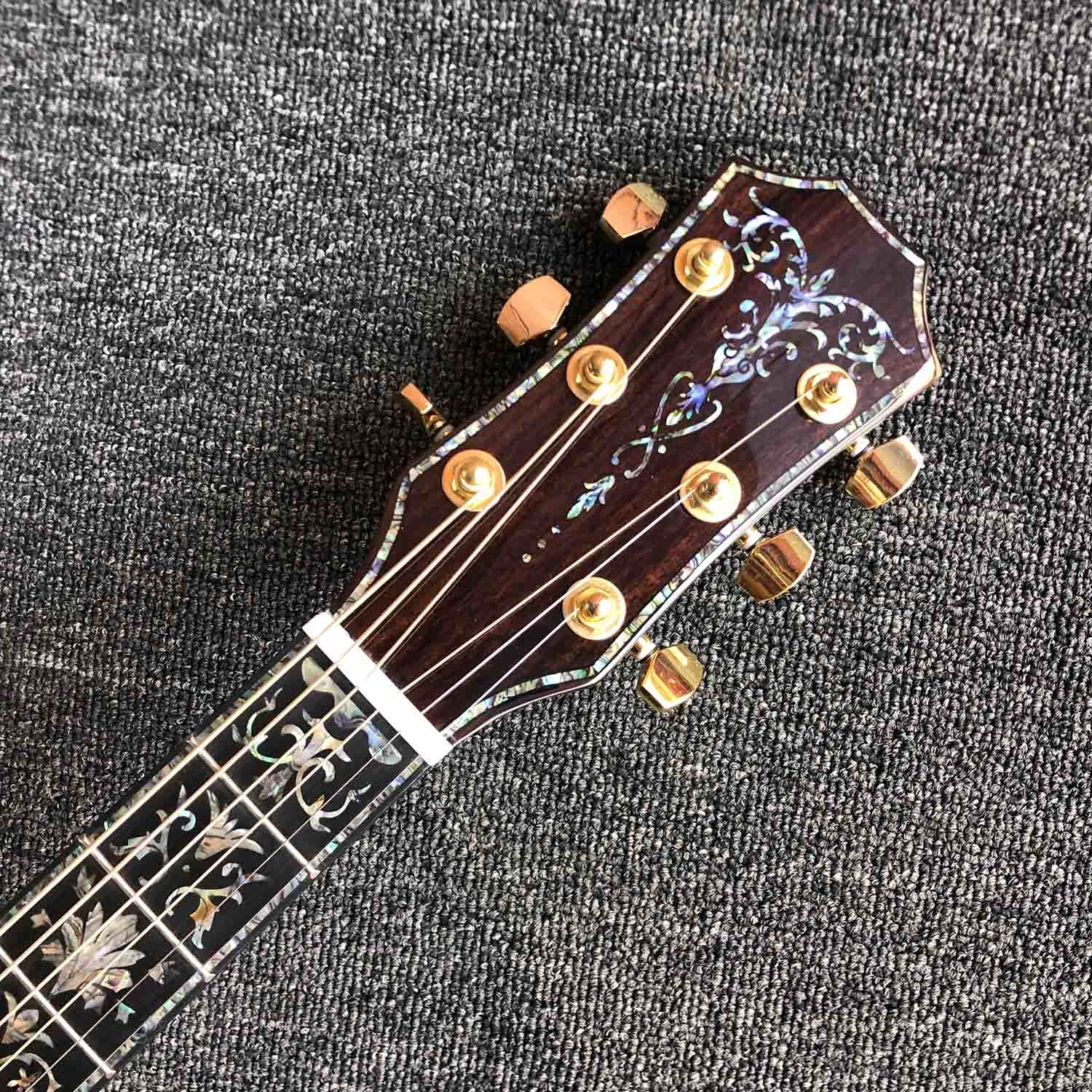 Custom 40 Inch All Solid KOA Wood Solid Rosewood Back Side Real Abalone Acoustic Guitar with BB Band Pickup