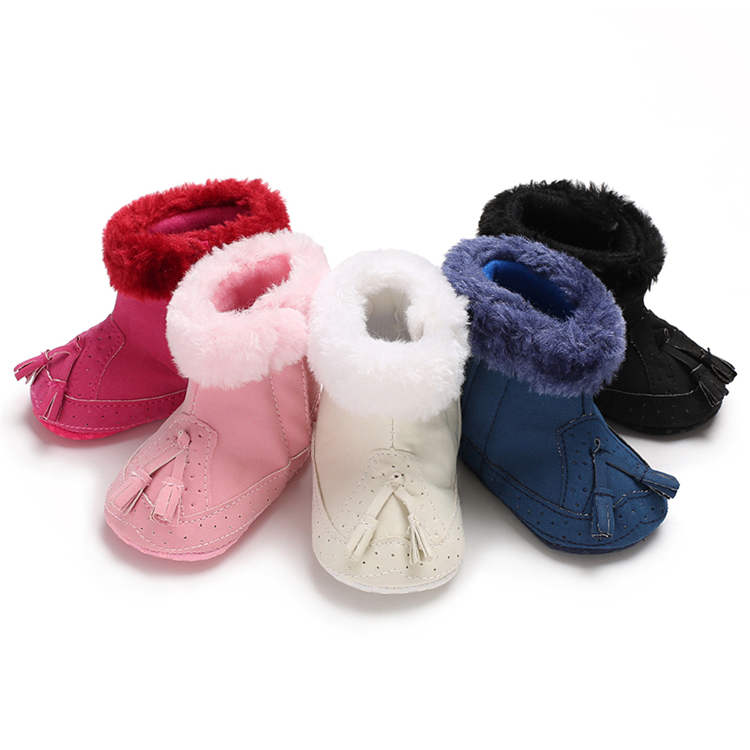 New designed Faux suede fluff 0-18 months infant Soft sole baby booties