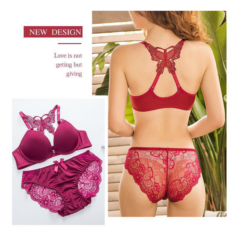 Back Front Closure Custom Underwear Set Women Cross Butterfly Bras Panties Set