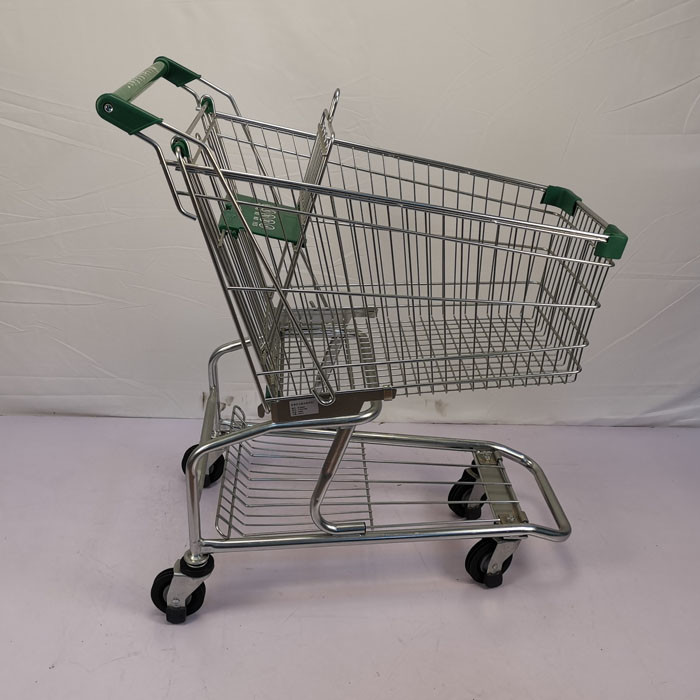100L American Style Steel Shopping Cart Chain Store Shopping Cart With Elevator Wheels