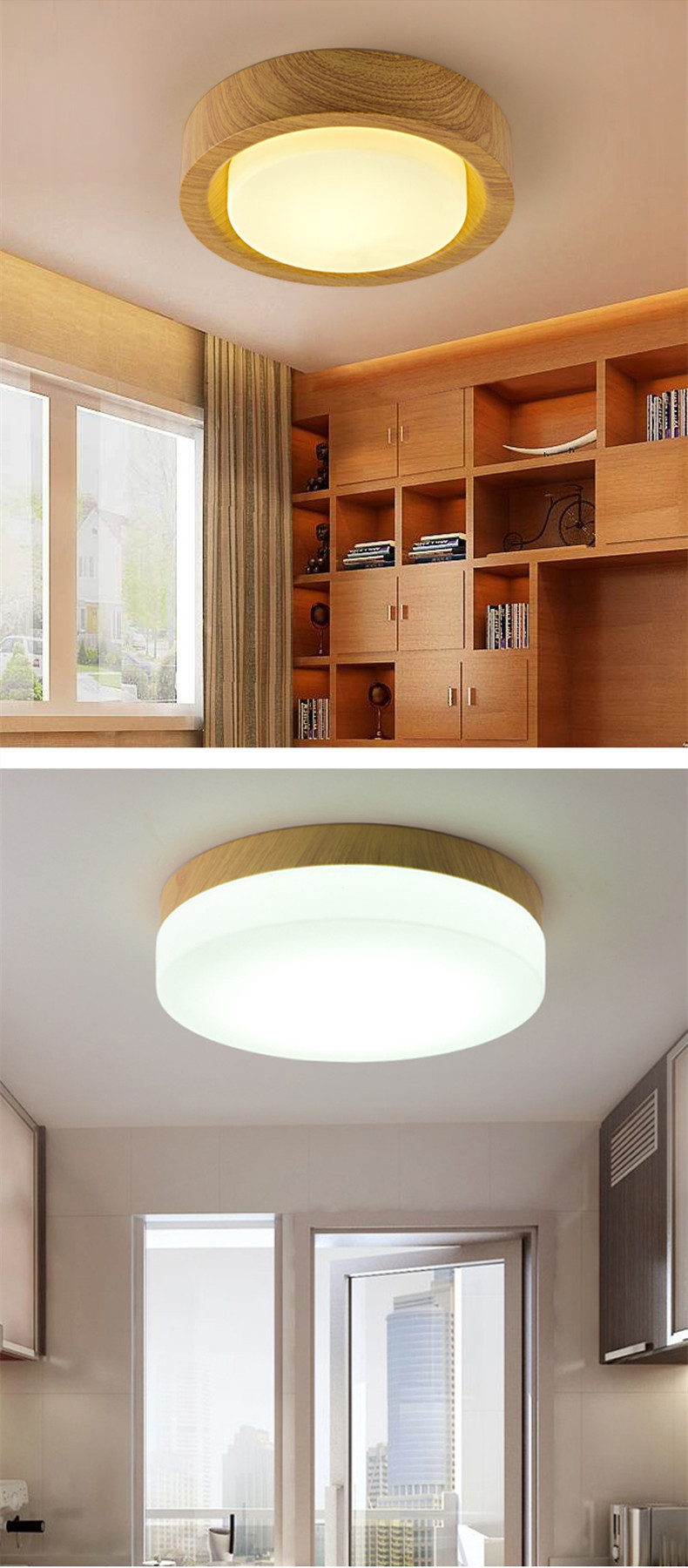 Wooden Round Ceiling Lights For Bedroom Iron Surface Mounted Rooms Lighting（WH-WA-28）