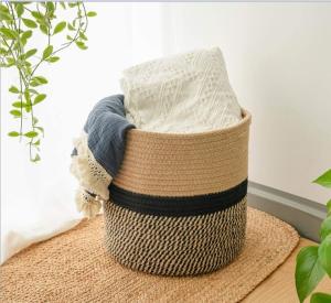 Quality Wholesale Handmade Design Decorative Small Woven Grey Cotton Rope Baskets For Laundry Plants Storage Baskets wholesale