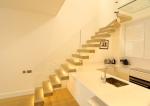 Solid Oak Wood Treads Building Floating Stairs With Tempered Glass Railing