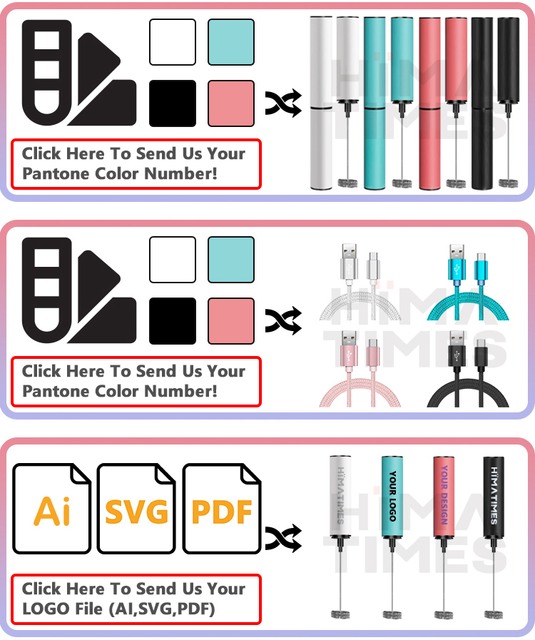HIMATIMES Custom Color Milk Frother Rechargeable Portable for Any Whisk Selection