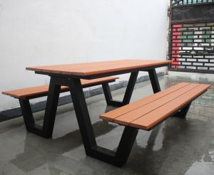 Quality Hotel Restaurant Outdoor Dining Table With Bench , Park Wooden Outdoor Picnic Table With Benches wholesale