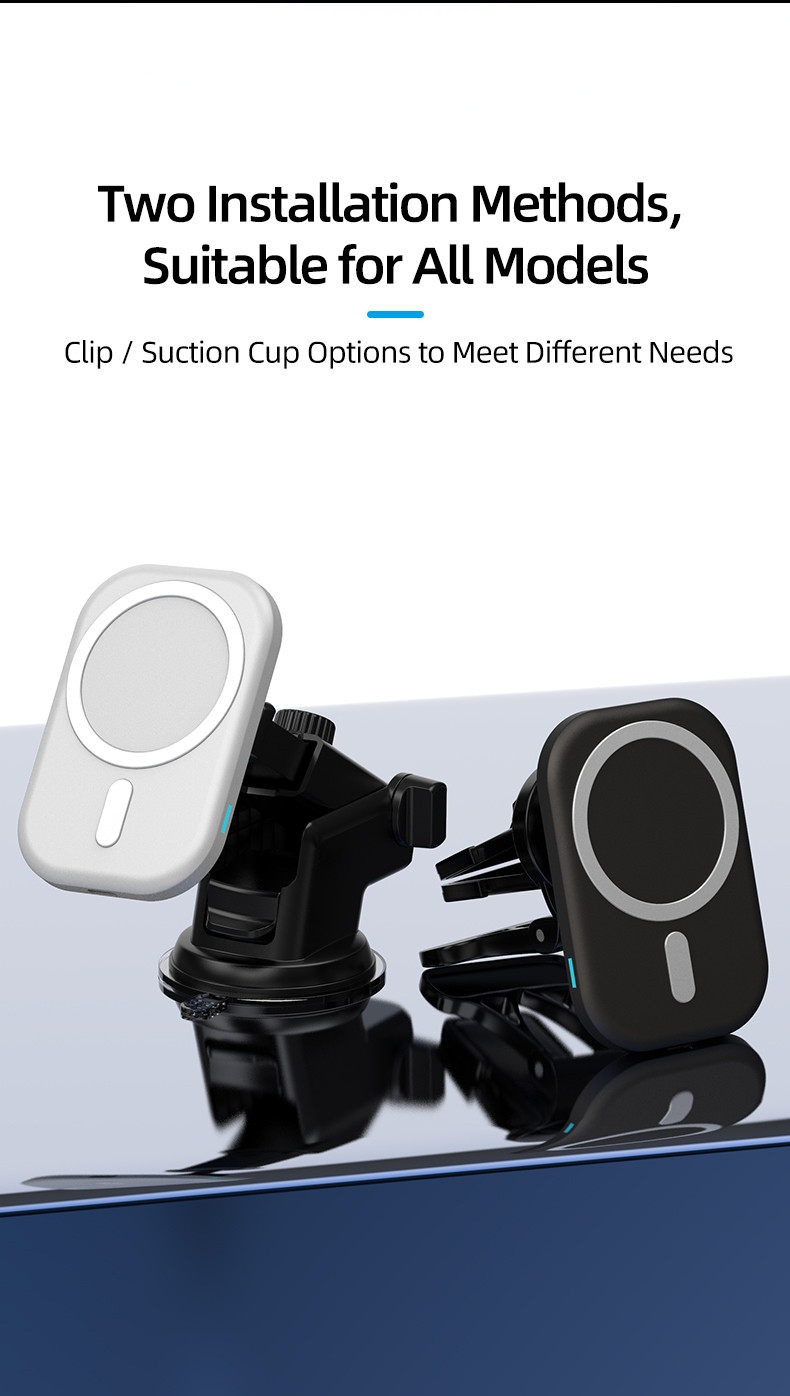 15W Magnetic Wireless Car Charger Air Vent Mounting with ABS Silicone Gel Material