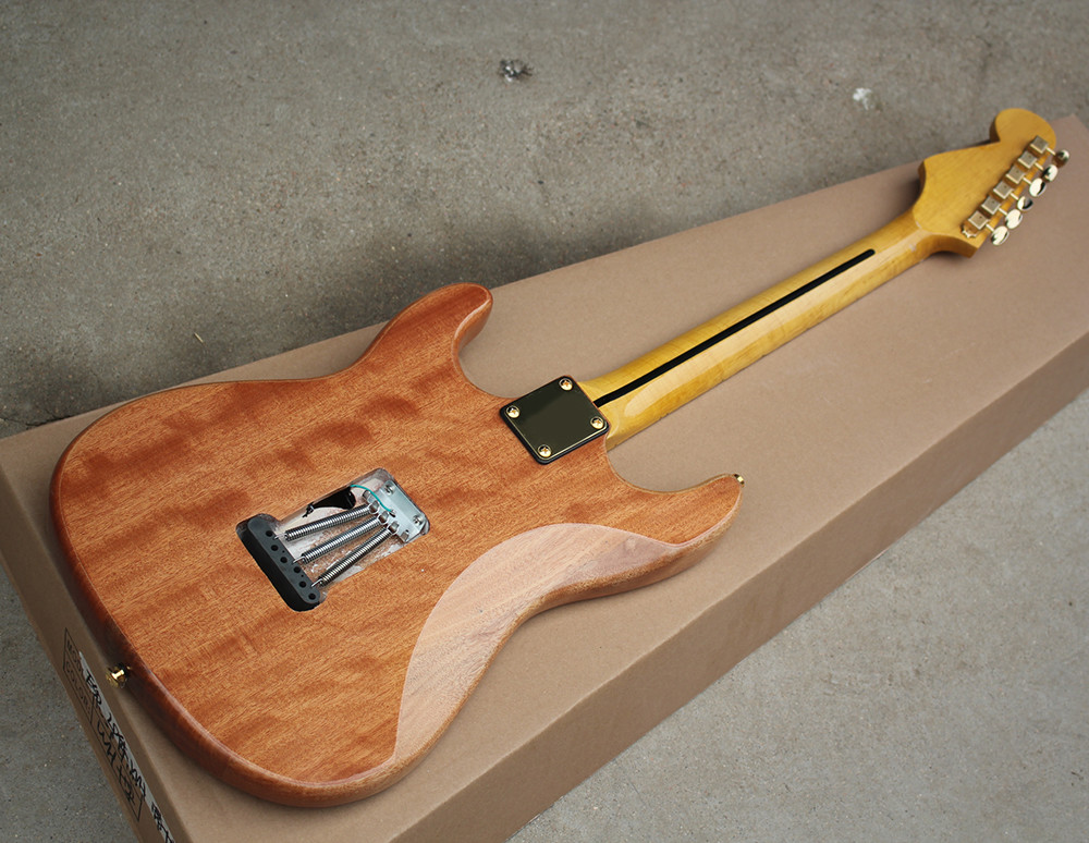 Custom Natural Wood Color Electric Guitar with SSS Pickups,Acrylic Pickguard,Scalloped Neck