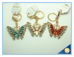 Rhinestones Butterfly Shape Keychain Zinc Alloy Gold Plated Animal Metal Crystal