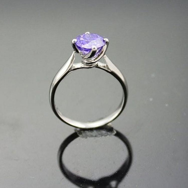 925 Sterling Silver Engagement Ring with Purple Cubic Zirconia(F32)