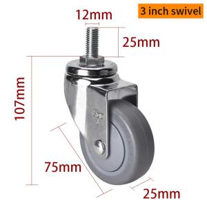 Quality Chrome Coating Light Duty Casters 3 Inch 70kg Threaded TPE Caster wholesale