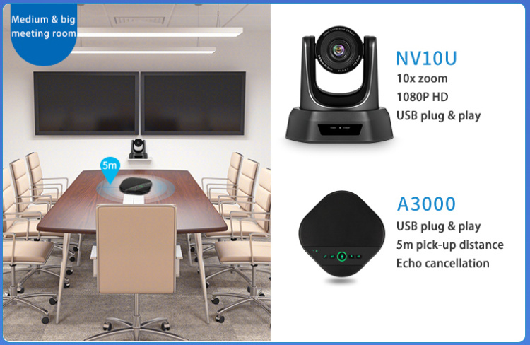 Tongveo 10X Zoom Full HD PTZ Video Conference Camera USB Output+Speakerphone Group