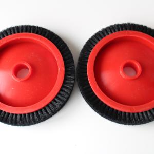 Quality Monforts Stenter Machine Parts Red Color Fabric Brush Wheel Plastic Body Black Pig Hair 26/22mm Inner Dia wholesale