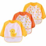 Yellow Full Sleeve Bib / Baby Smock Bib And Burp Cloth Set With Pocket