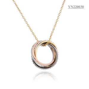 Quality Classic Jewelry Stainless Steel Necklace 3Pcs Rings Rhinestone Jewelry Necklace wholesale
