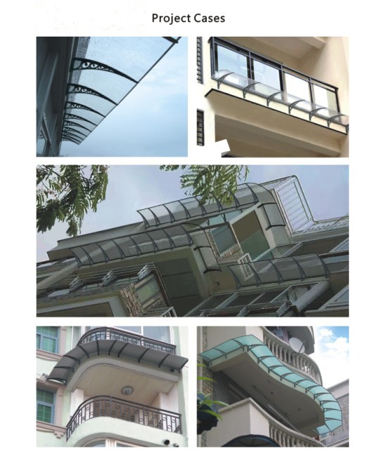 Plastic Canopy Polycarbonate Window Awning With Blue PC Sheet Sail Finishing Awning Bracket